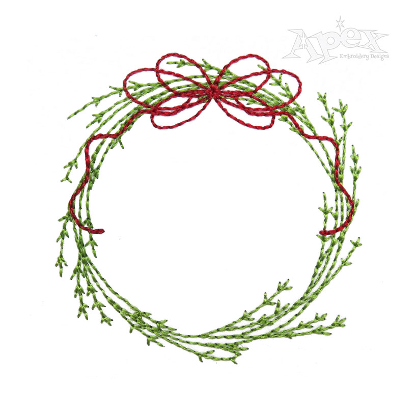Branches Wreath with String Tied Bow Embroidery Design