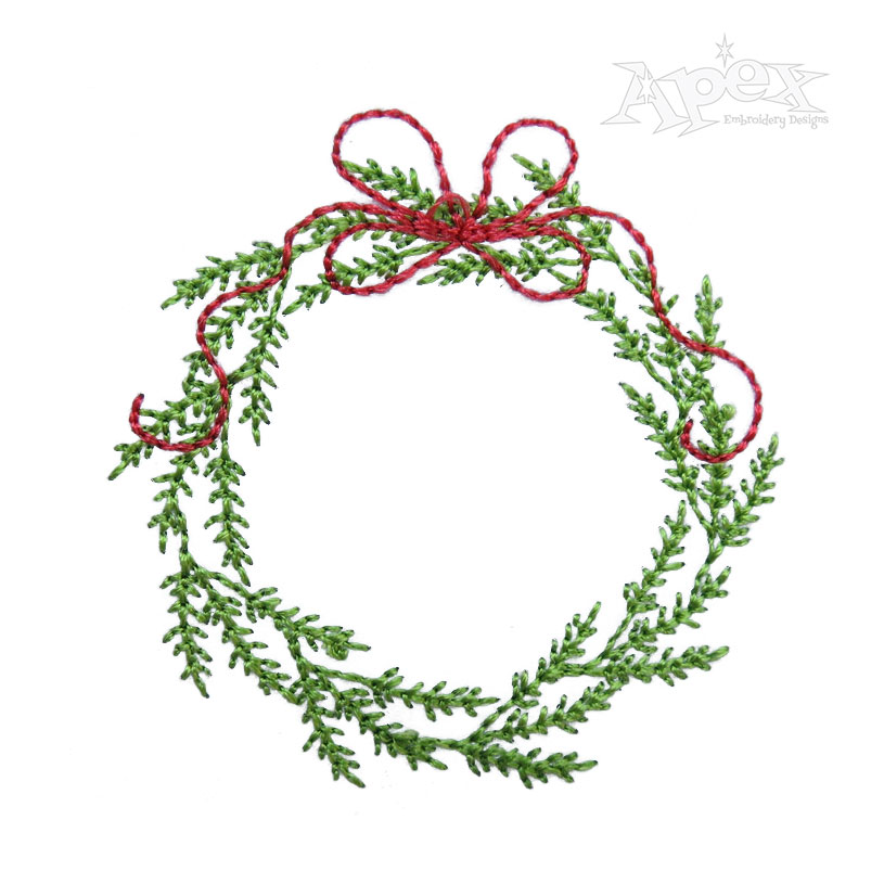 Branches Wreath with String Tied Bow #2 Embroidery Design