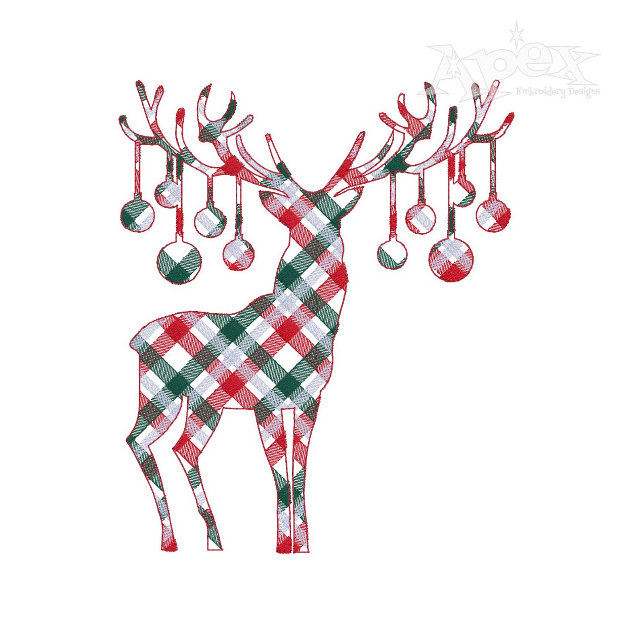 Plaid Deer with Bulbs Embroidery Design