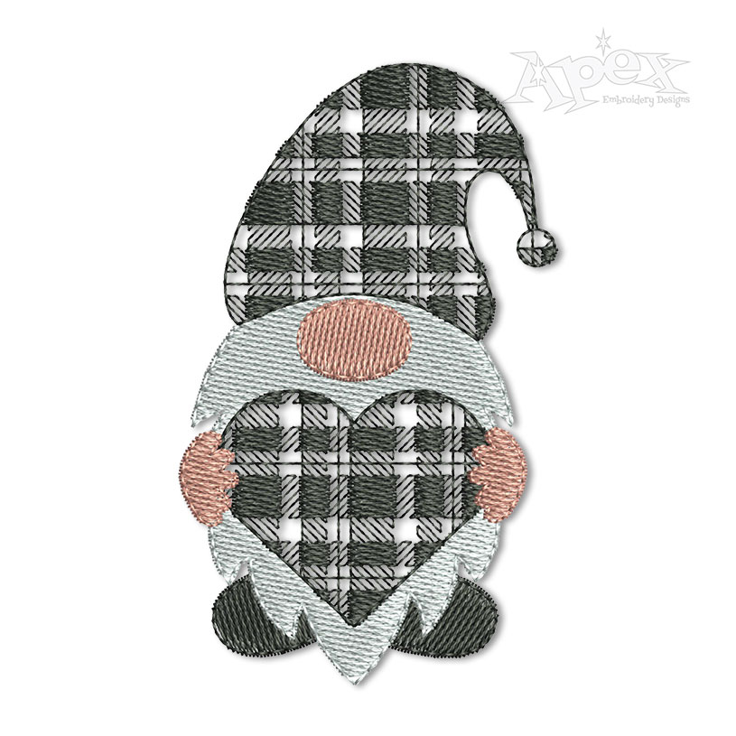 Plaid Gnome holding Heart Embroidery Design