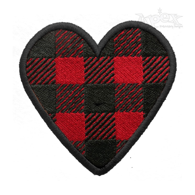 Buffalo Plaid Pattern Heart Embroidery Designs