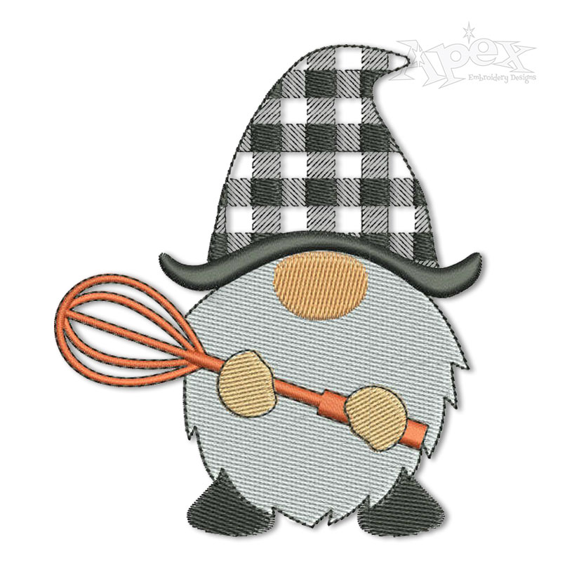 Plaid Gnome holding Whisker Embroidery Design