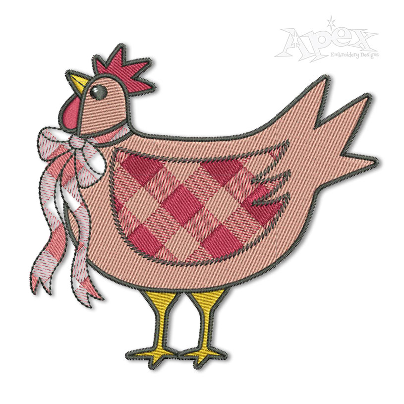 Plaid Bow Chicken Hen Embroidery Design