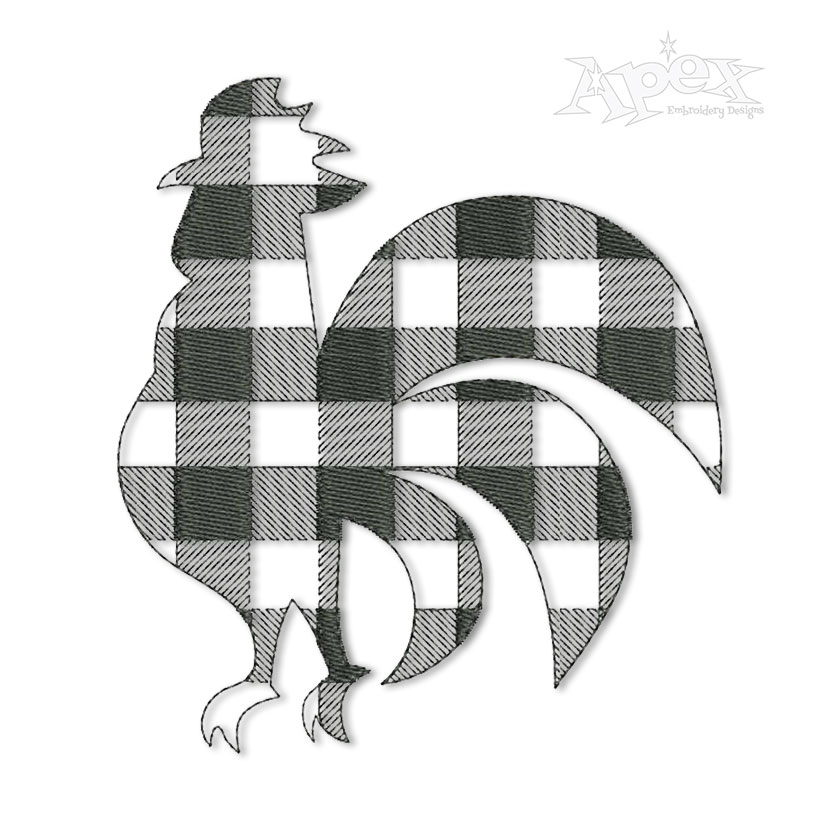 Plaid Rooster Silhouette Embroidery Design