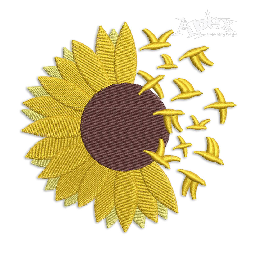 Sunflower Flying Doves Embroidery Design
