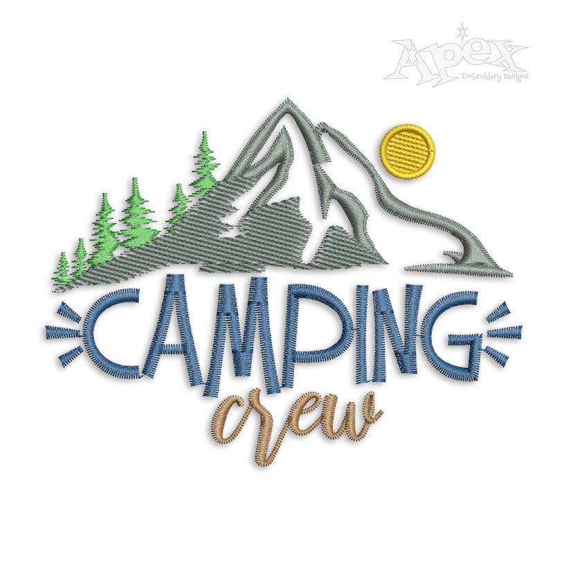 Camping Crew with Forest Mountain Scene Embroidery Design