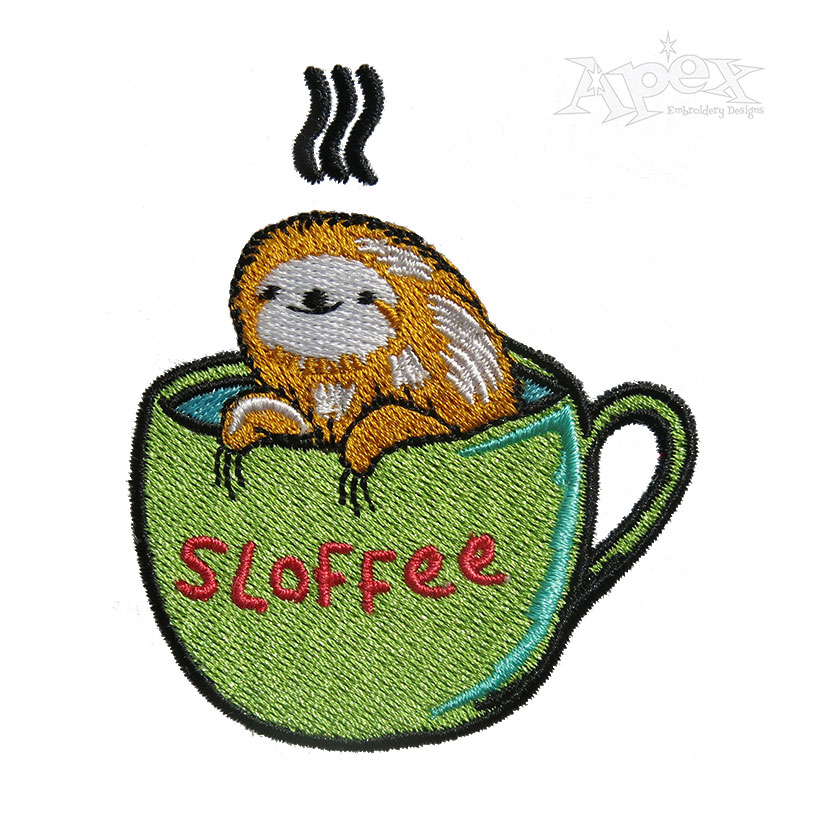Sloffee Sloth Coffee Embroidery Design