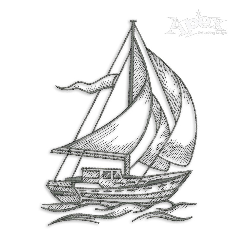 Sailboat Line Art #2 Embroidery Design