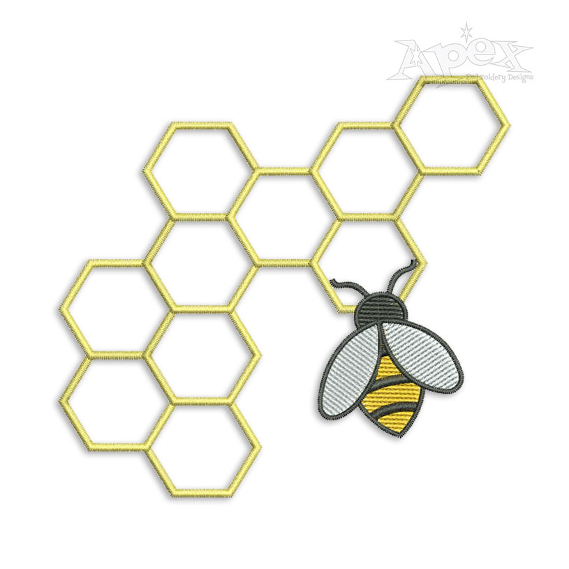 Honeycomb Bee Embroidery Design