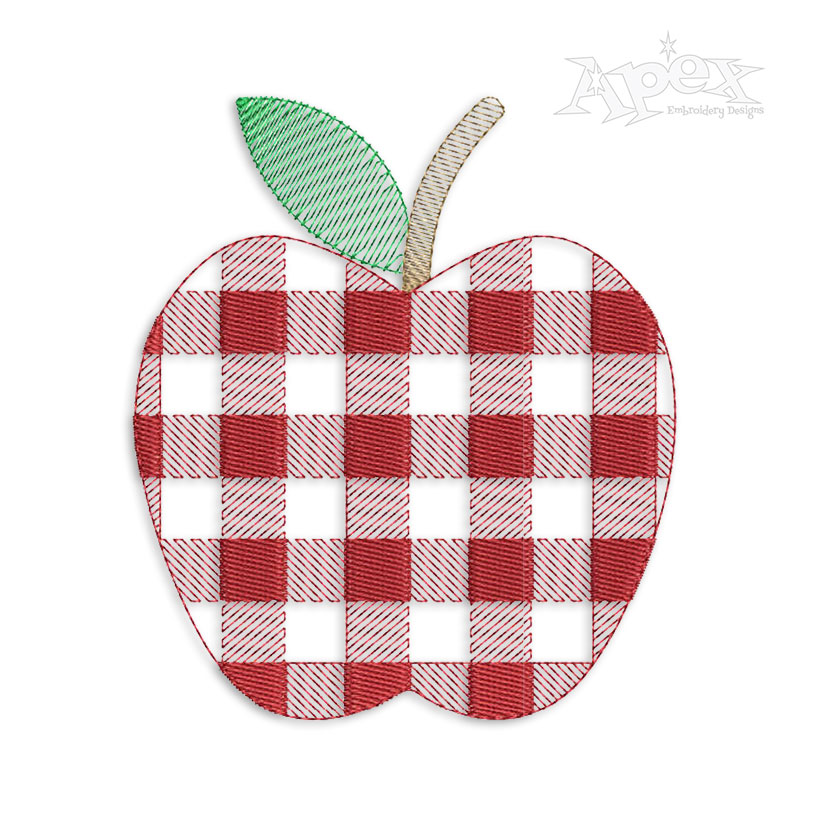 Plaid Pattern Apple Embroidery Design