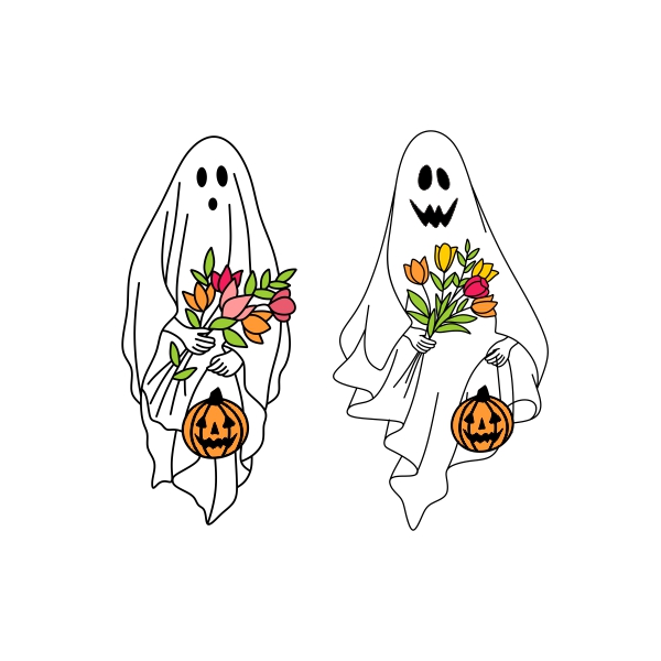 Halloween Ghosts with Flowers SVG Cuttable Designs