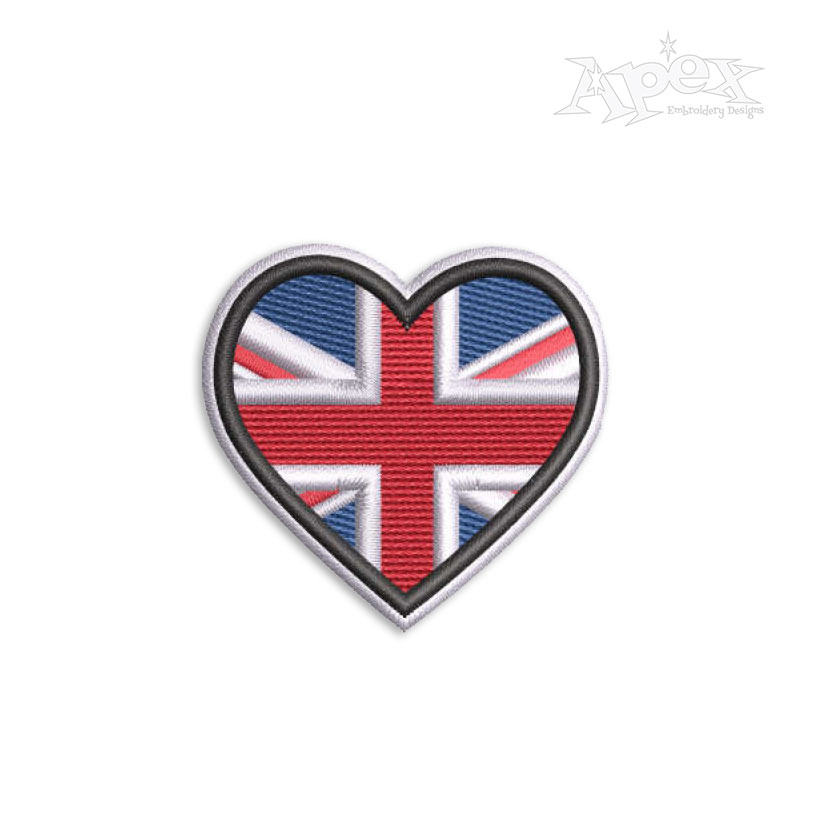 FREE United Kingdom UK Flag Heart Embroidery Design