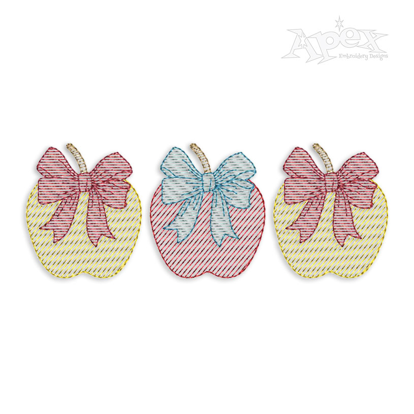 Three Apples Sketch Embroidery Design