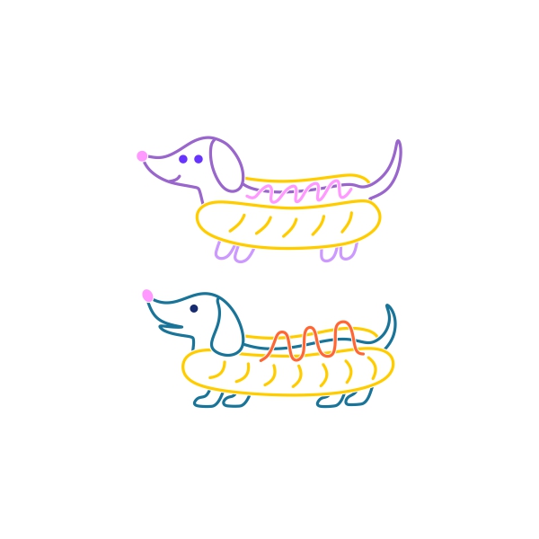 Hotdog Dachshund Dog Line Art SVG Cuttable Designs