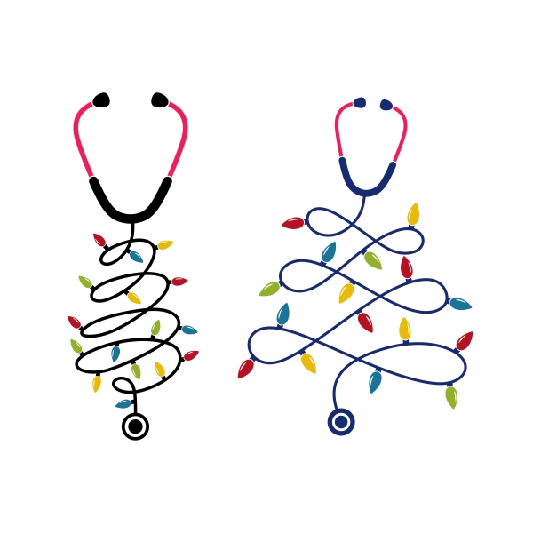 Christmas Tree Stethoscope Nurse Bulb String SVG Cuttable Designs