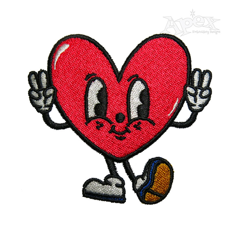 Happy Heart Cartoon Character Embroidery Design