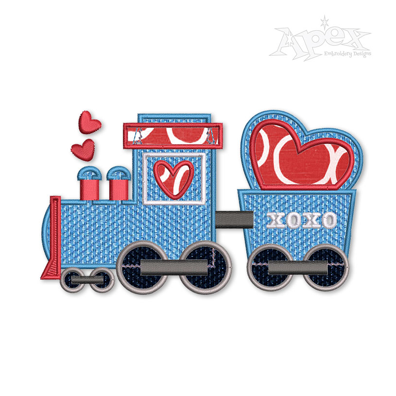 XOXO Locomotive Train Heart Embroidery Design