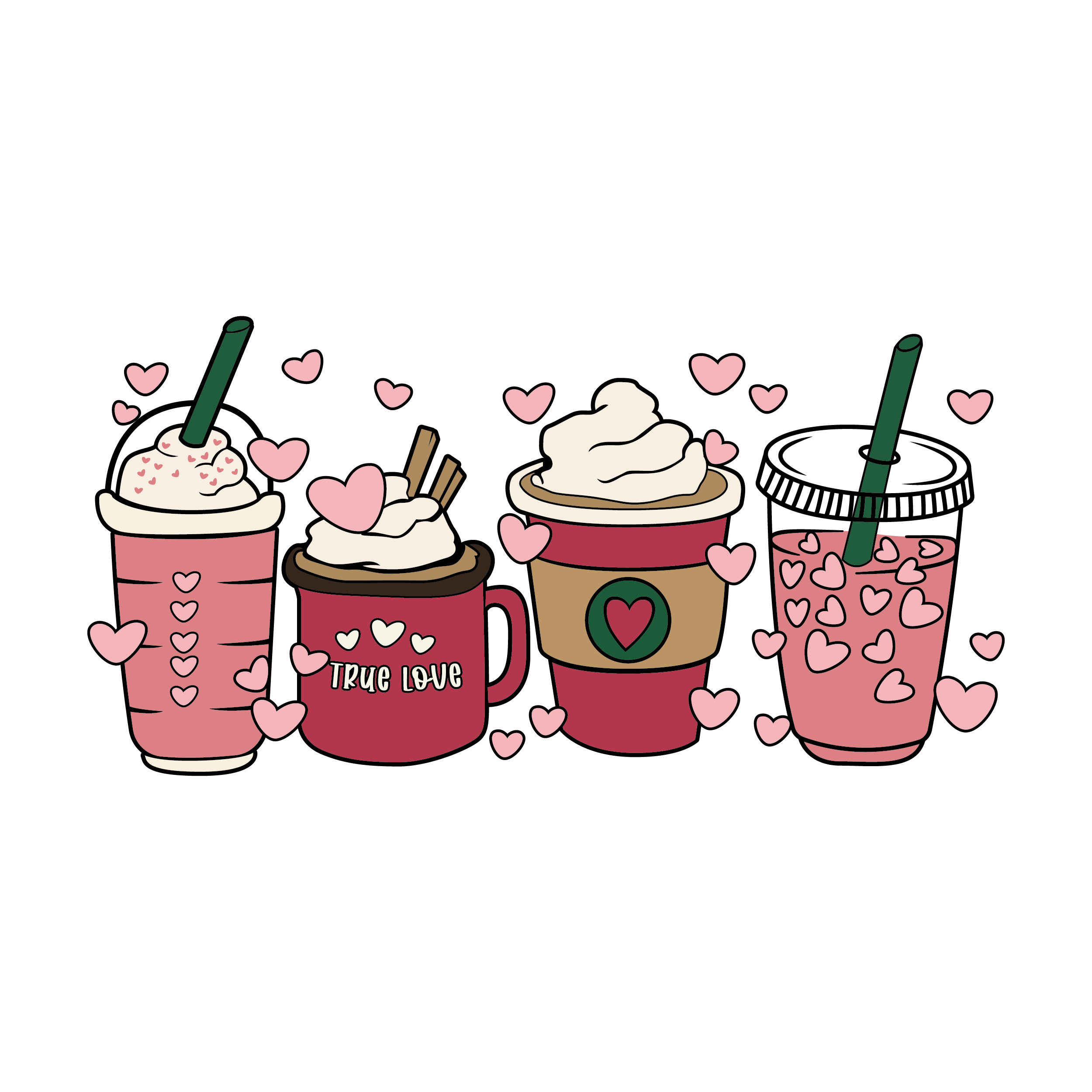 Drinks Mug Cup with Hearts Pack SVG Cuttable Designs