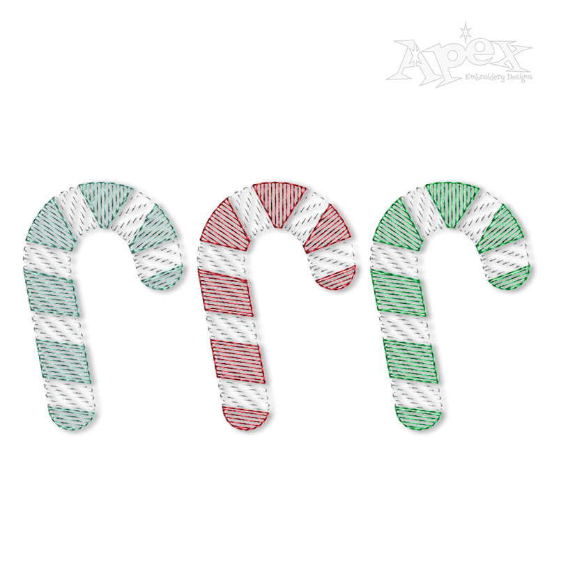 Christmas Candy Canes Sketch Embroidery Design