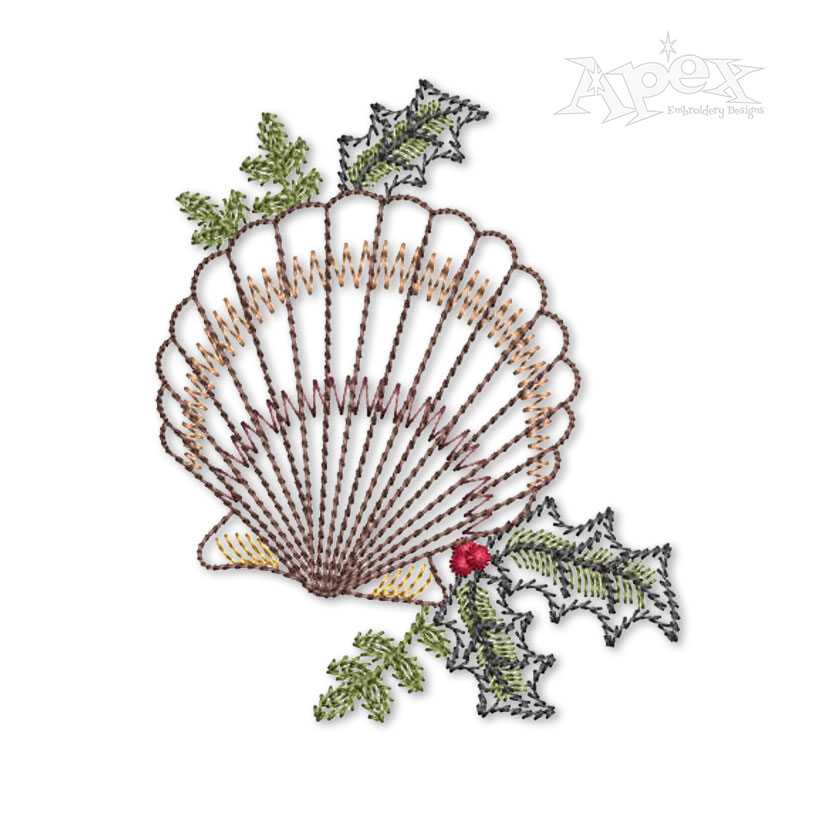 Christmas Holly Seashell Embroidery Design
