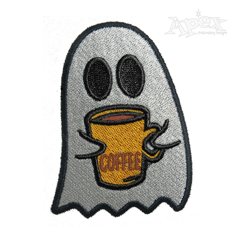 Halloween Ghost With Coffee Cup Embroidery Design