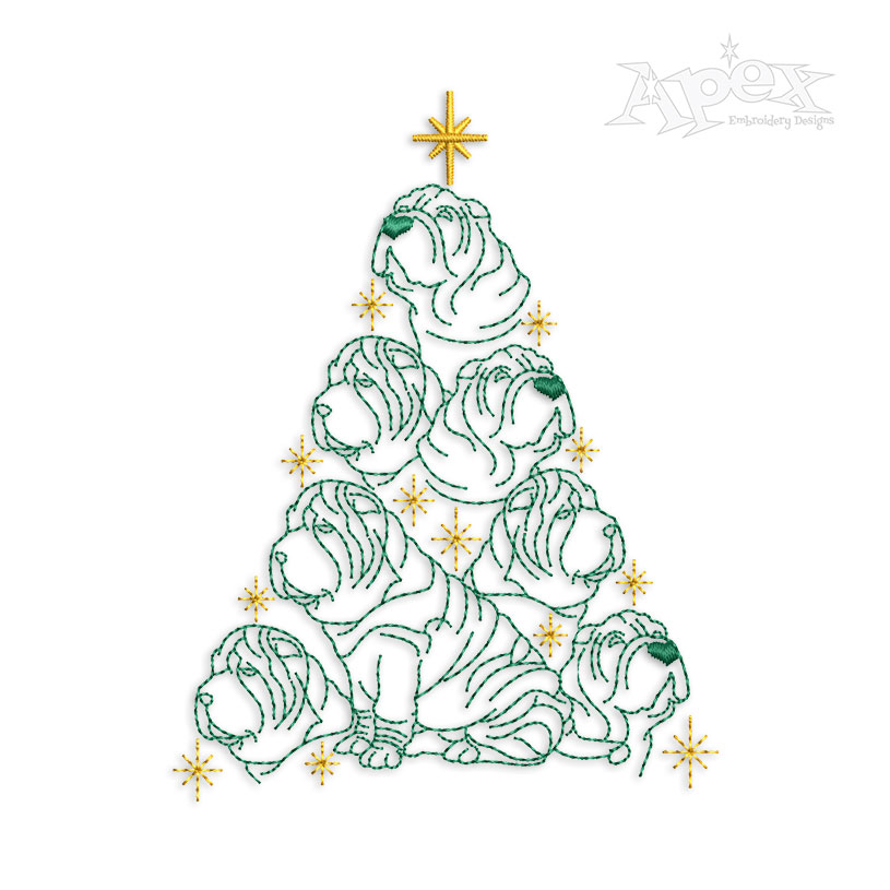 Shar-Pei Dog Christmas Tree Embroidery Design