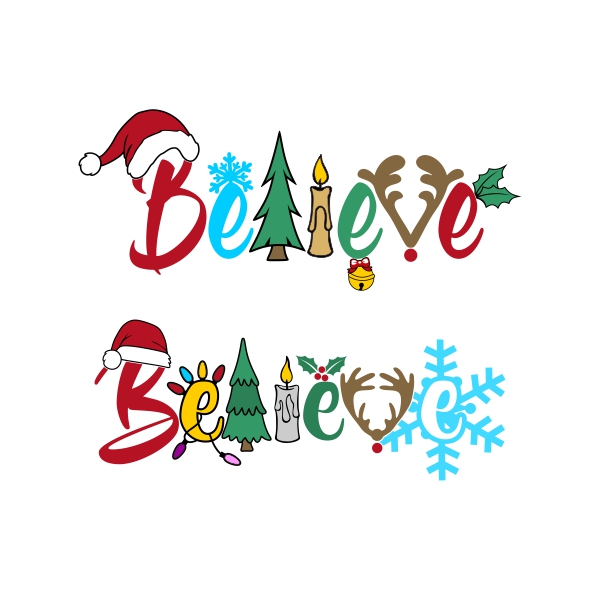 Christmas Believe Word Art SVG Cut File Vector Cuttable Designs