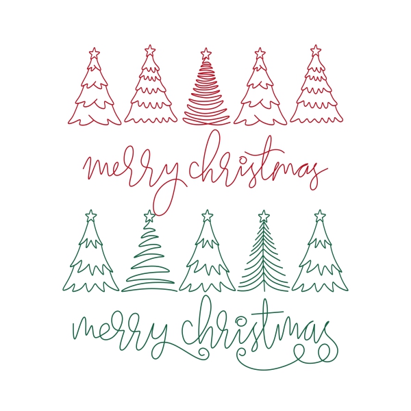 Merry Christmas Trees Line Art SVG Cuttable Design