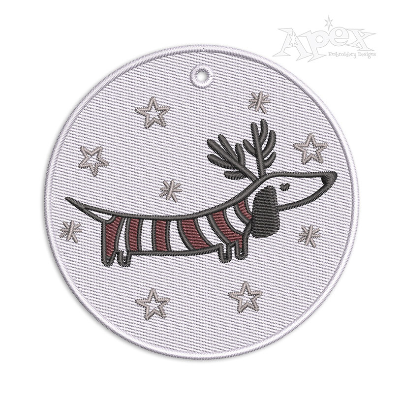 Christmas Dachshund Dog Gift Tag Machine Embroidery Design