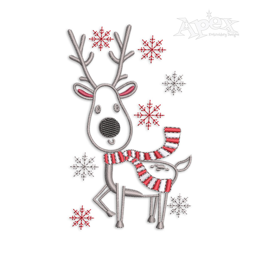 Winter Scarf Reindeer Machine Embroidery Design by Apex