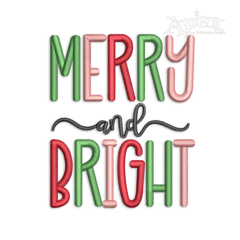Merry and Bright Christmas Machine Embroidery Design