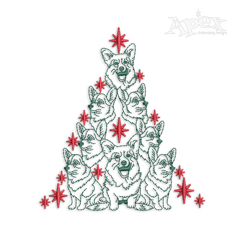 Corgi Christmas Tree Machine Embroidery Design