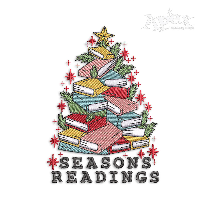 Seasons Reading Books Christmas Tree Machine Embroidery Design