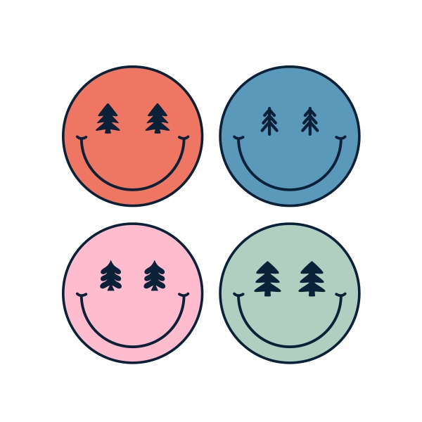 Smiley Pine Christmas Trees Face SVG Vector Cut File Designs
