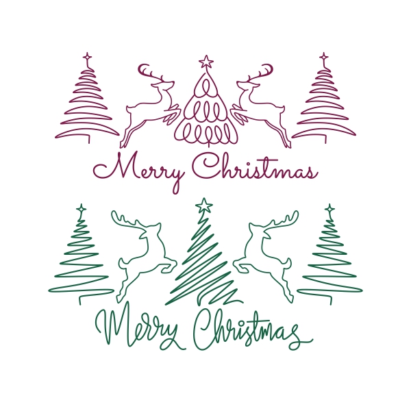 Merry Christmas Jumping Reindeers Line Art SVG Vector File