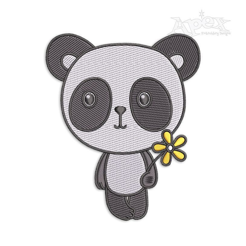 Panda with Daisy Machine Embroidery Design