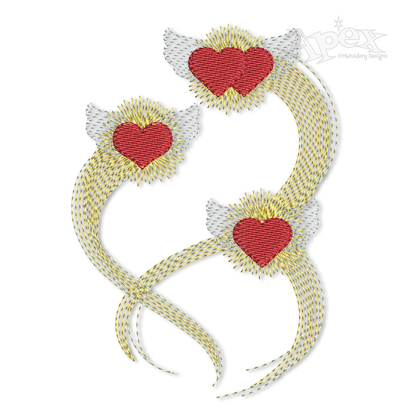 Flying Hearts Angel Wings Machine Embroidery Design