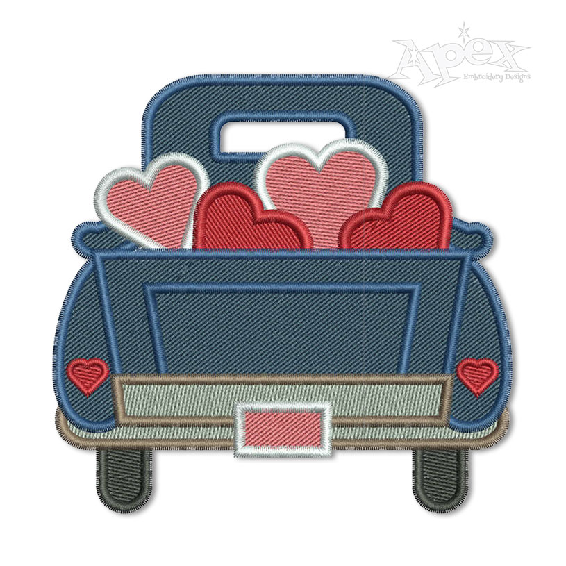 Valentine's Day Hearts Pick up Truck Machine Embroidery Design
