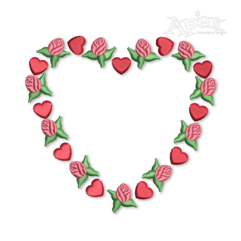 Roses Hearts Outline Machine Embroidery Design