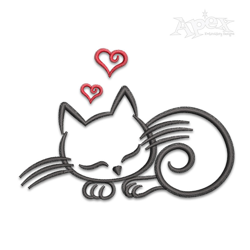 Sleeping Cat Hearts Machine Embroidery Design