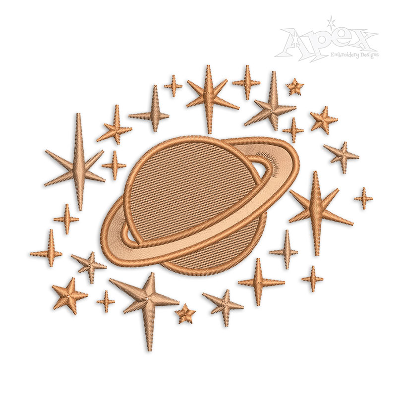Planet with Ring and Stars Machine Embroidery Design