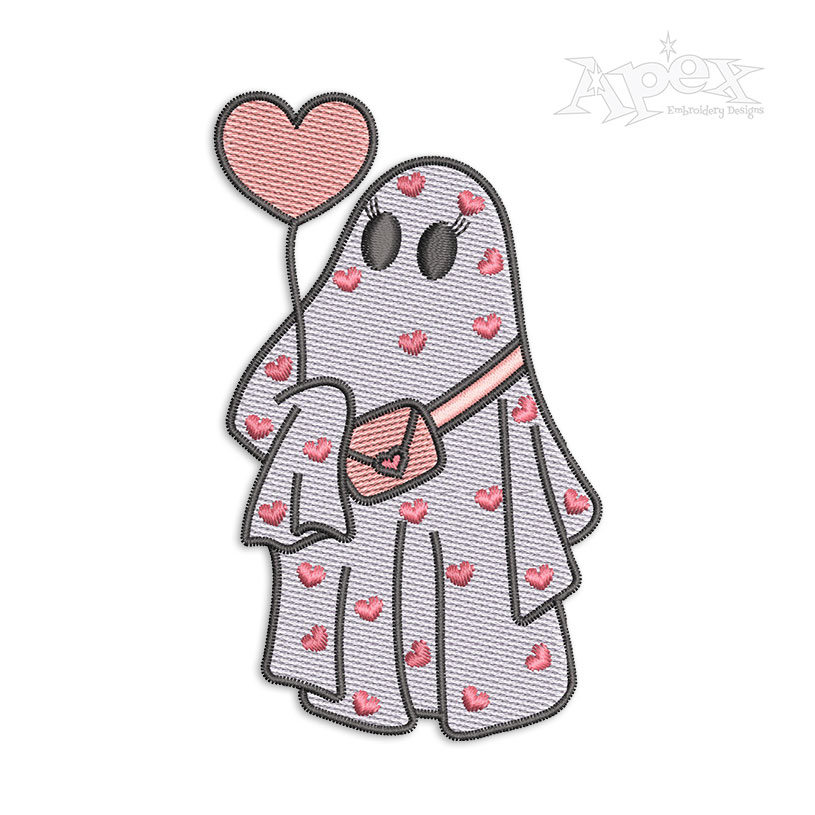 Valentine Polka Dot Girl Ghost Machine Embroidery Design