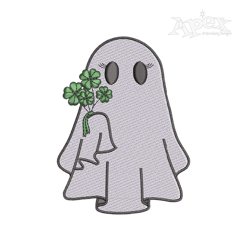St. Patrick's Day Ghost with Clover Machine Embroidery Design Digitized Sewing Pattern Download File