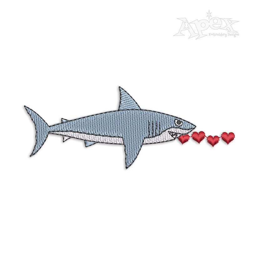 Shark with Hearts Machine Embroideyr Design Digital Sewing Pattern Download Art File