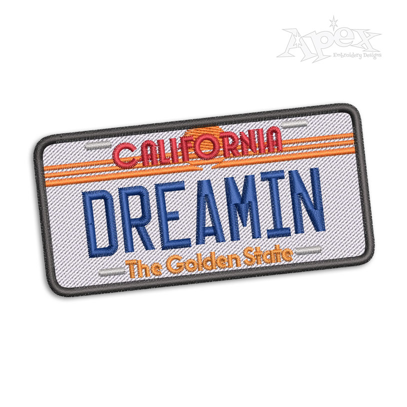 California Dreamin' License Plate Machine Embroidery Design