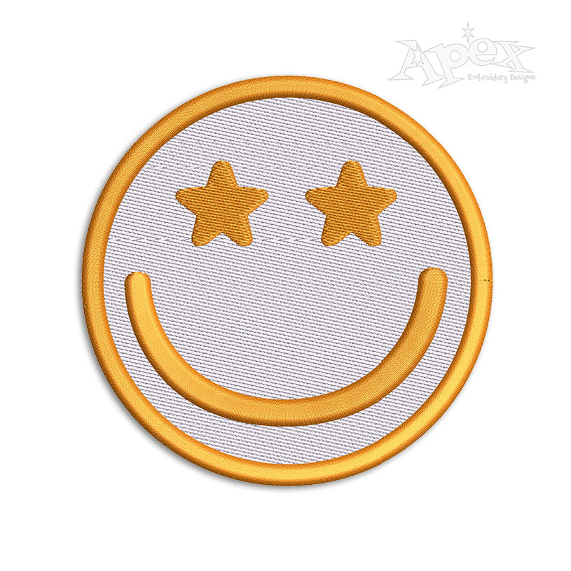 Star Eyes Happy Smiley Face Machine Embroidery Design