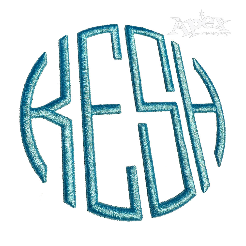 3D Puff 4 Letter Circle Round Monogram Machine Embroidery Font