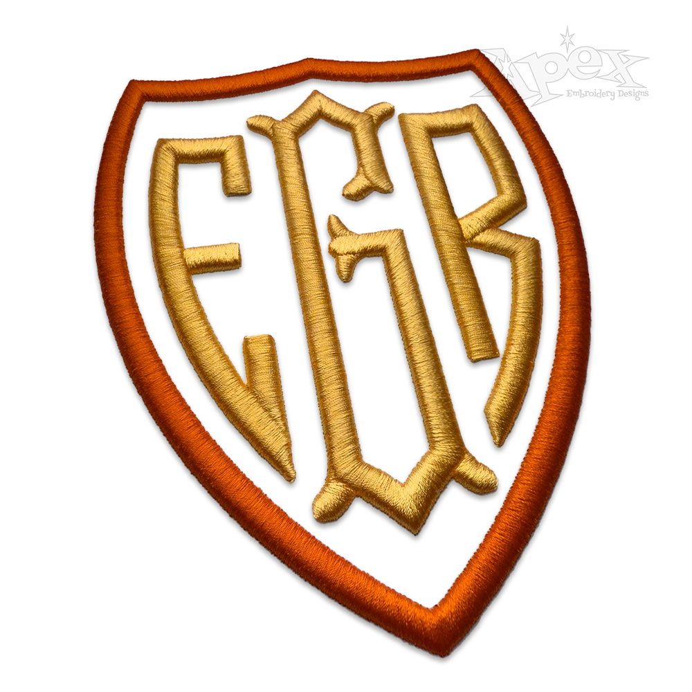 Shield 3D Puff Monogram Font Digitized by Apex Embroidery Designs
