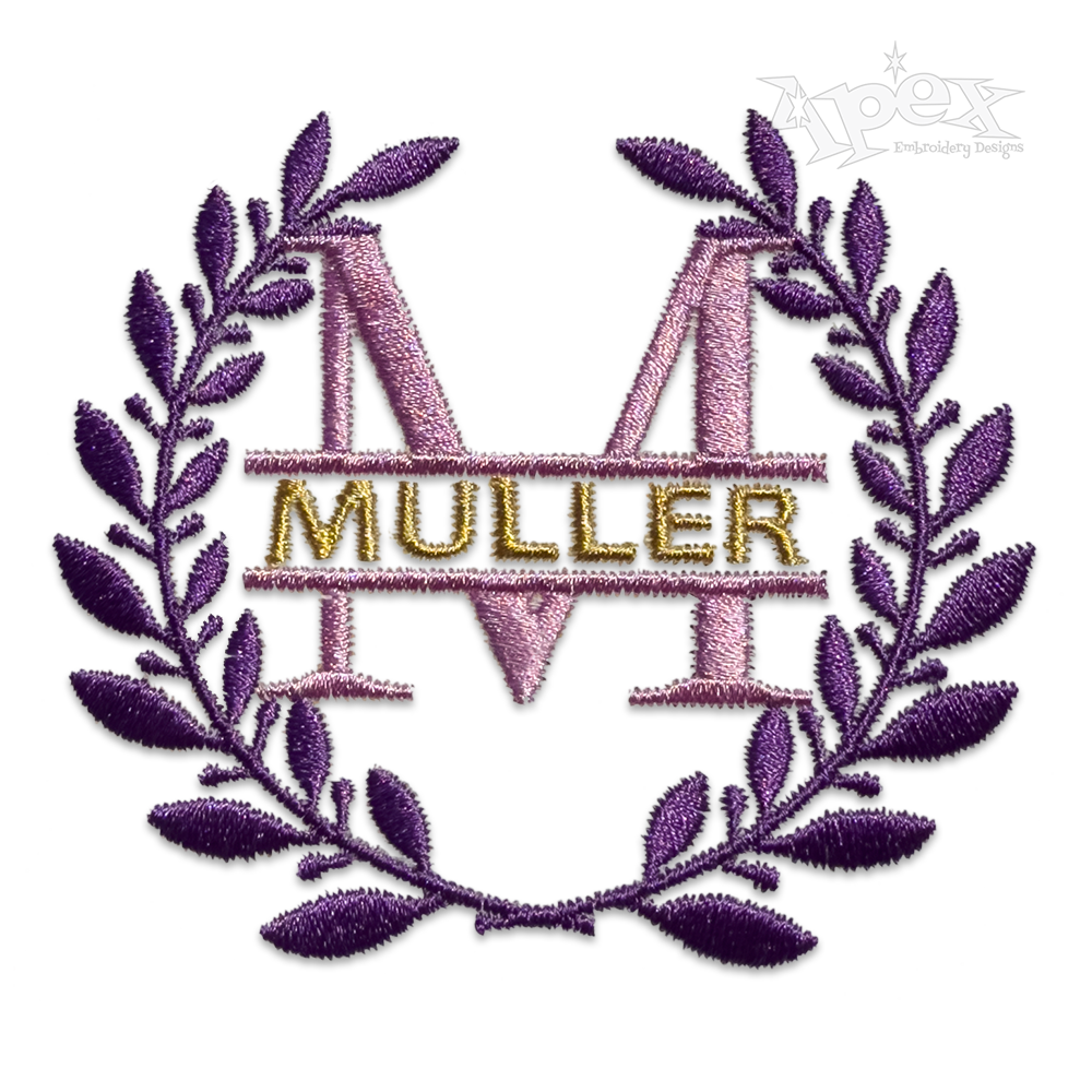 Wreath Split Letters Machine Embroidery Font by Apex