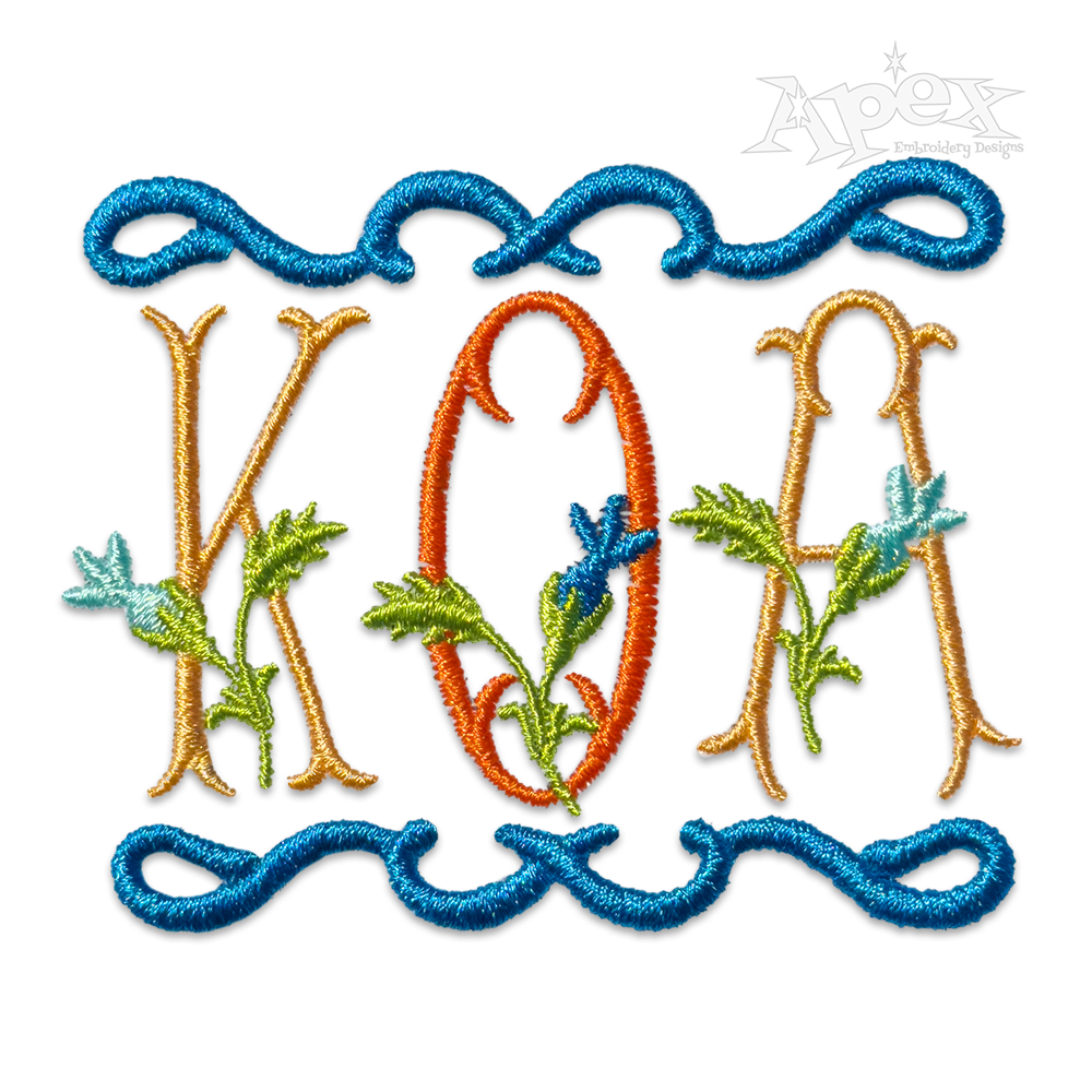 Rose Fishtail Machine Embroidery Font Letters